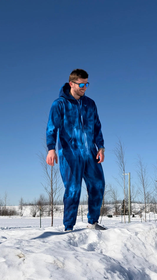 Deep Blue Tie-Dye Onesie – Soft, Warm & Made to Relax